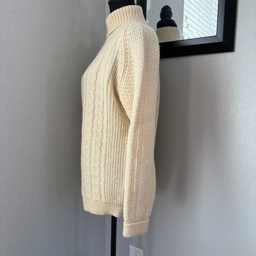 Vintage ST. MICHAEL 100% Wool Cable Knit Turtleneck Sweater Cream M